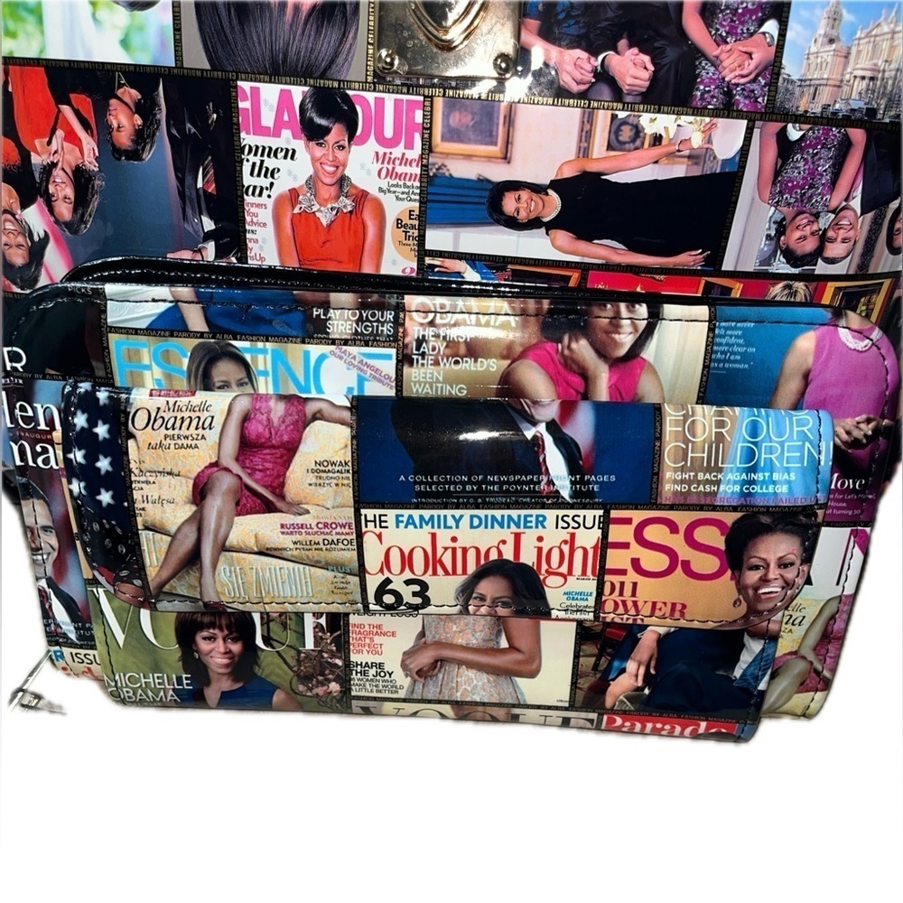 Michelle & Barrack Obama Magazine Studded Patent Leather Tote w/ Matching Wallet - Picture 4 of 10